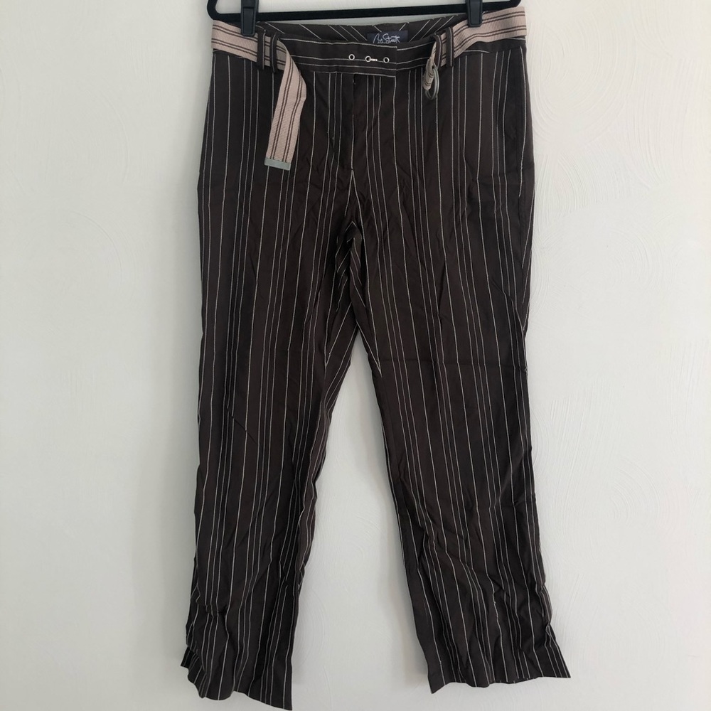 3/$21 🍭Belted Brown Pinstripe Dress Trouser Pants